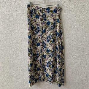 Zara Floral Midi Button Up Skirt Size Small
